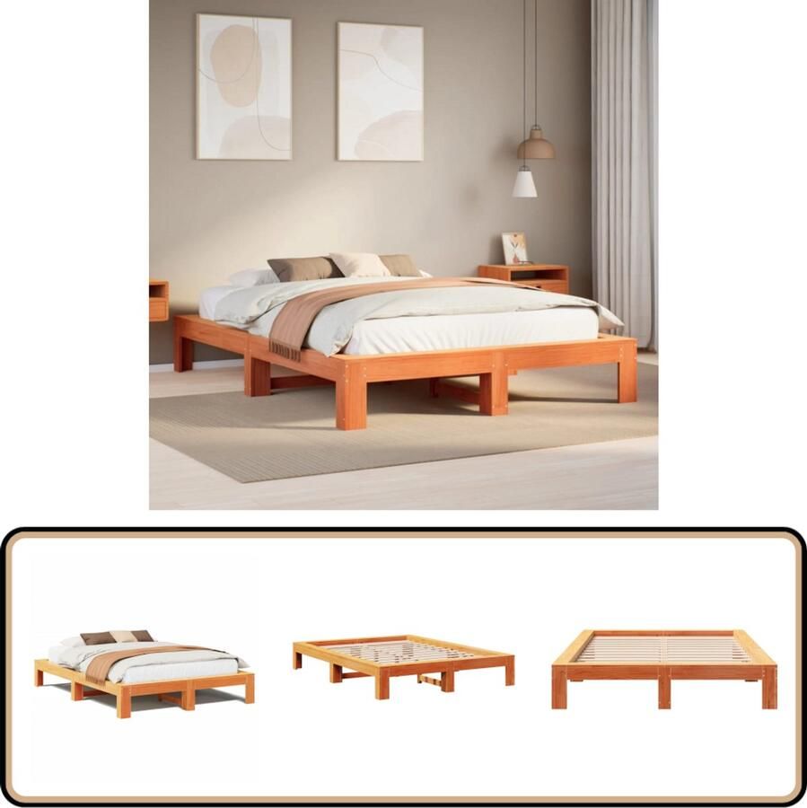 VidaXL Bedframe Massief Grenenhout 150x200 cm Bed Frame Houten Bed Met Lattenbodem Tweepersoonsbed Kingsize Bed