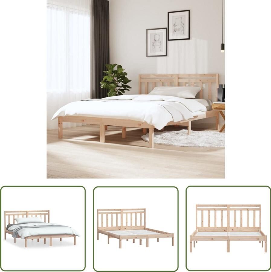 VidaXL Bedframe Massief Grenenhout 150x200 cm Bedframe Grenenhouten Bed King Size Bed Slaapcomfort Houten Bed Tweepersoonsbed Bedroom Furniture