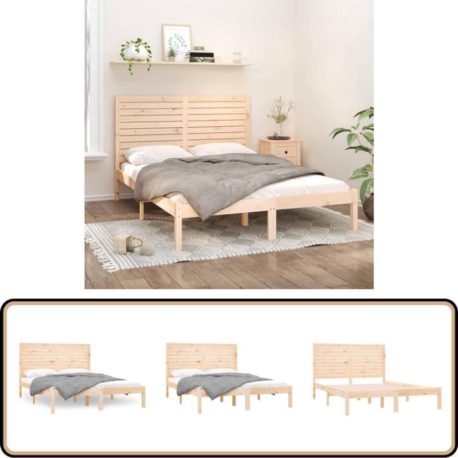 VidaXL Bedframe Massief Grenenhout 150x200 cm Houten Bedframe Grenenhout Bedframe King Size Bed Tweepersoons Bed Met Hoofdbord Stapelbare Boxspring Vintage Bed Landelijk Bed Moderne Bed