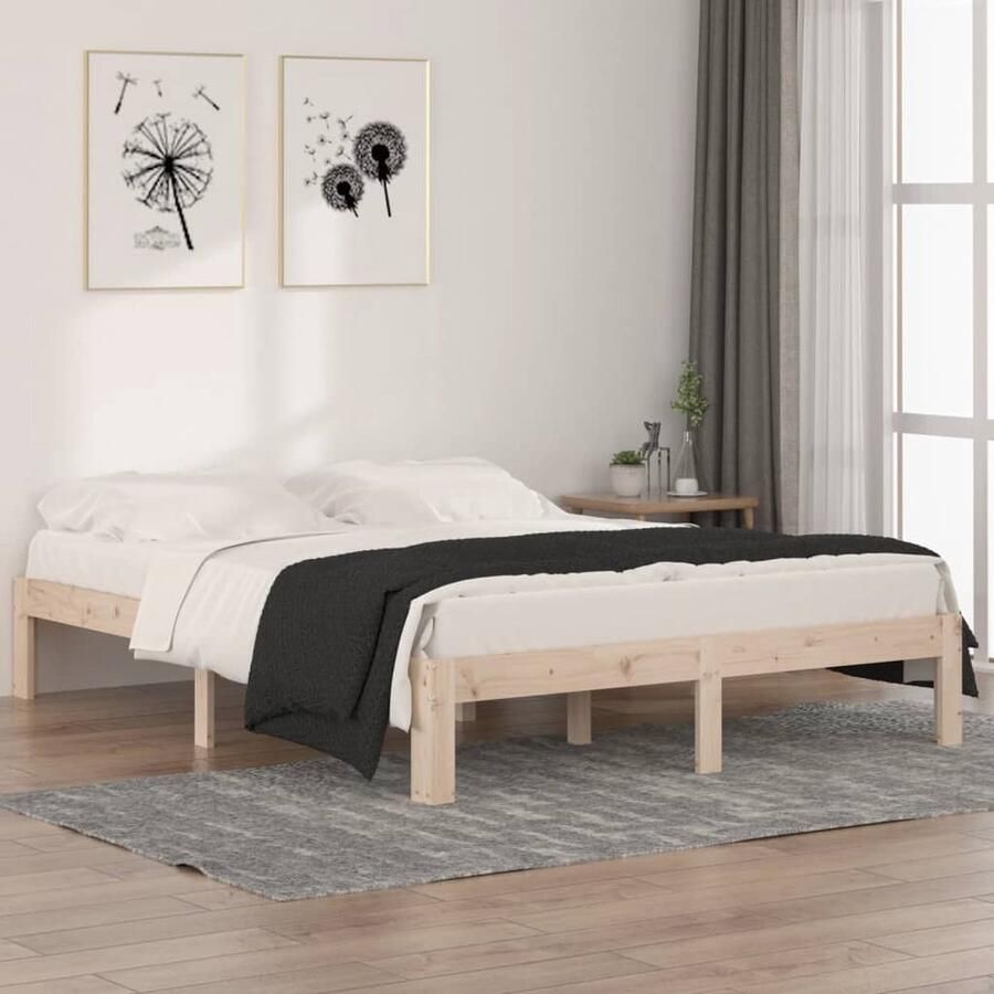 VidaXL Bedframe Massief Grenenhout 150x200 cm Houten Bedframe King Size Bed Tweepersoons Bed Massief Grenenhout Modern Bedframe Bed Zonder Matras - Foto 2