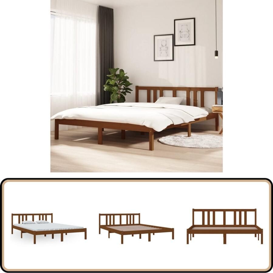 VidaXL Bedframe Massief Grenenhout 150x200 cm Houten Bedframe King Size Bed Tweepersoons Bed Honingbruin Bed Modern Bed Stabiele Bedframe Comfort Headboard