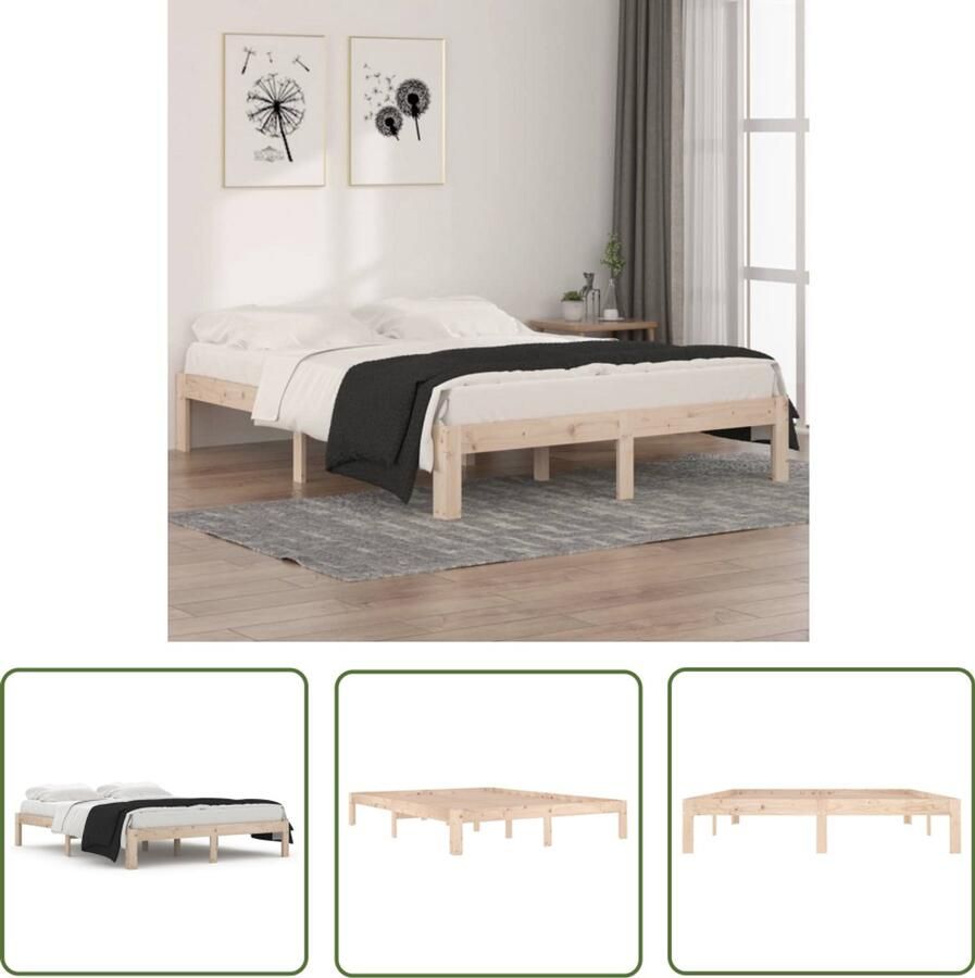 VidaXL Bedframe Massief Grenenhout 150x200 cm Houten Bedframe King Size Bed Tweepersoons Bed Massief Grenenhout Modern Bedframe Bed Zonder Matras