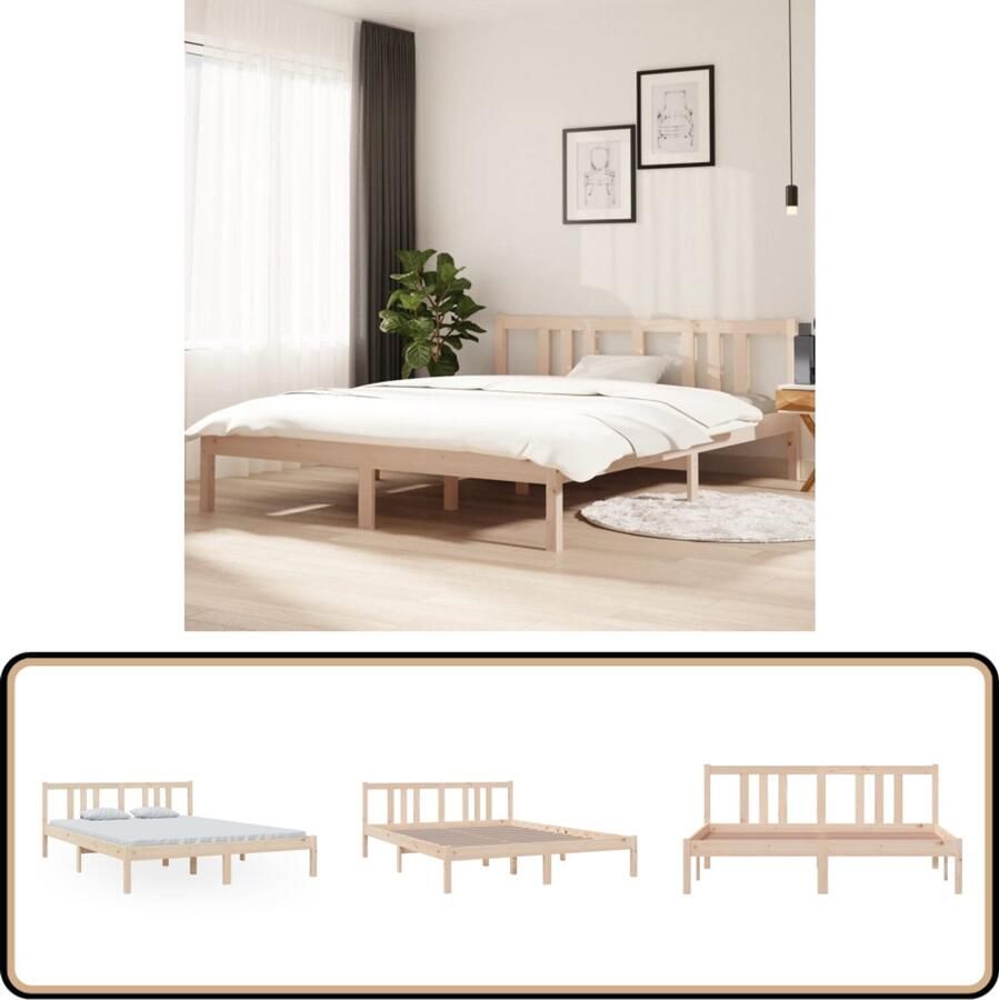 VidaXL Bedframe Massief Grenenhout 150x200 cm Houten Bedframe Tweepersoons Bed Massief Grenenhout Bedframe Bruin Modern Bedframe