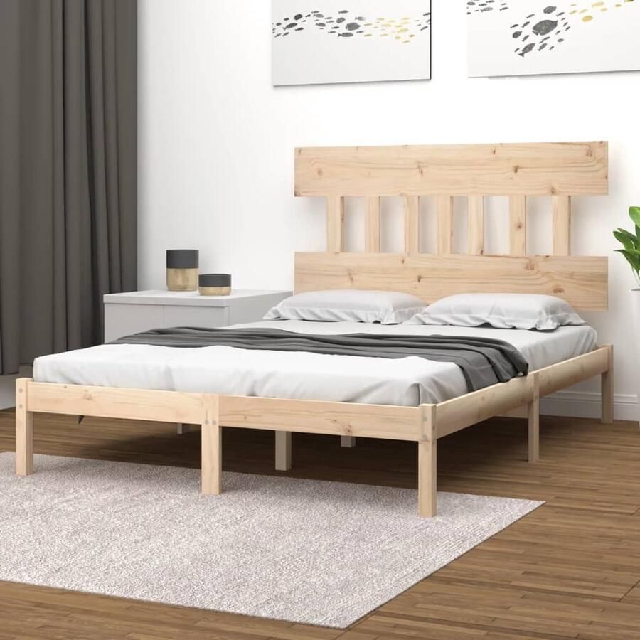 VidaXL Bedframe Massief Grenenhout 150x200 cm Houten Bedframe Tweepersoonsbed Massief Grenenhout Bedbodems Hoofdbord Rustic Style Slaapkamers - Foto 2