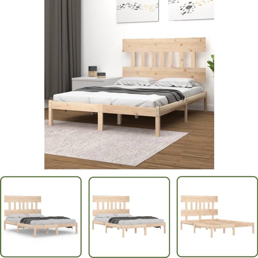 VidaXL Bedframe Massief Grenenhout 150x200 cm Houten Bedframe Tweepersoonsbed Massief Grenenhout Bedbodems Hoofdbord Rustic Style Slaapkamers