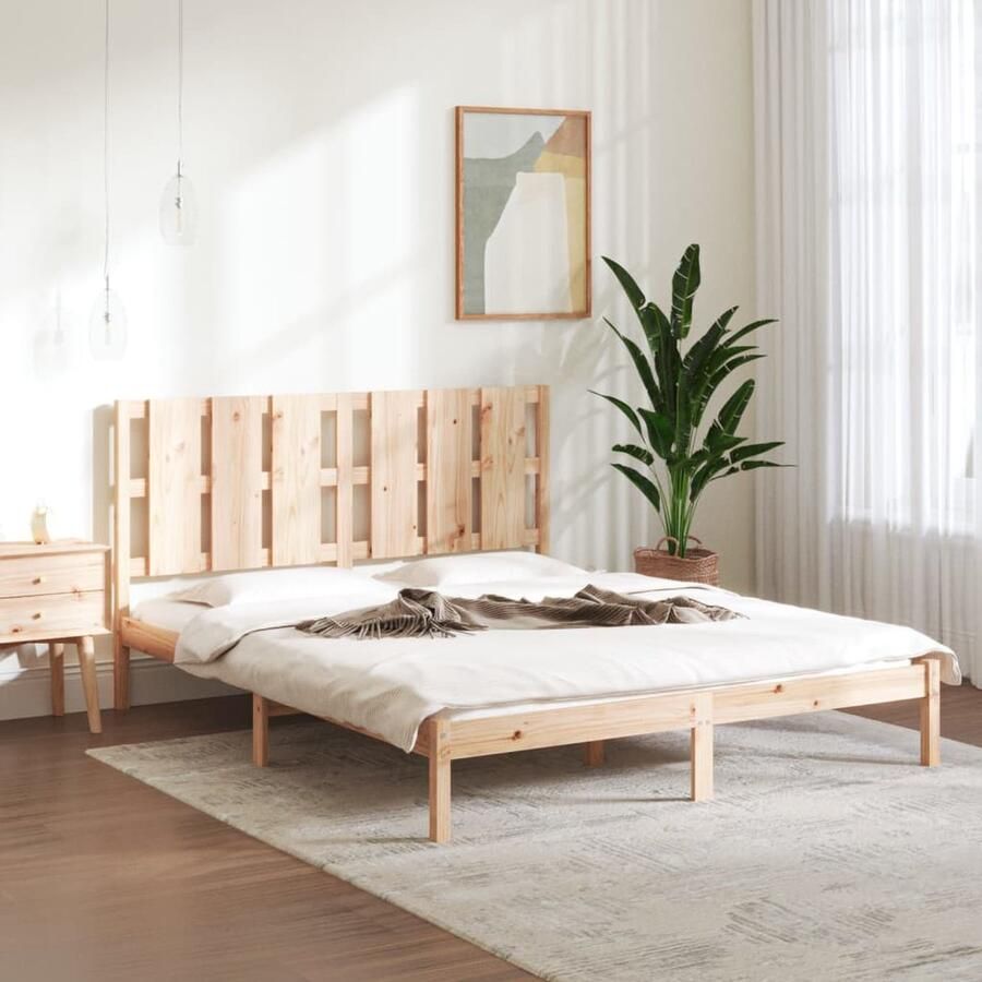 VidaXL Bedframe Massief Grenenhout 150x200 cm Inclusief Hoofdeind Houten Bed Frame Massief Grenenhout King Size Bed Bedframe Met Hoofdbord Landelijk Design Moderne Slaapkamer - Foto 2