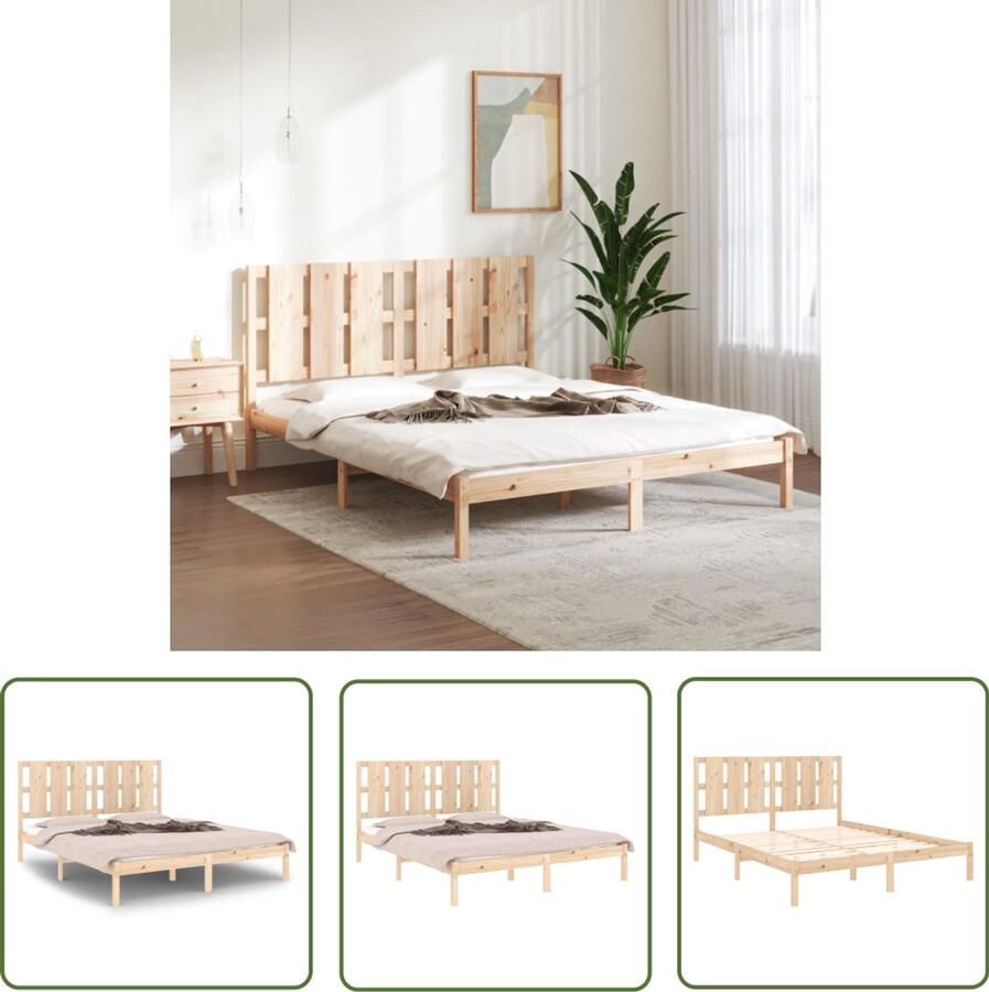 VidaXL Bedframe Massief Grenenhout 150x200 cm Inclusief Hoofdeind Houten Bed Frame Massief Grenenhout King Size Bed Bedframe Met Hoofdbord Landelijk Design Moderne Slaapkamer