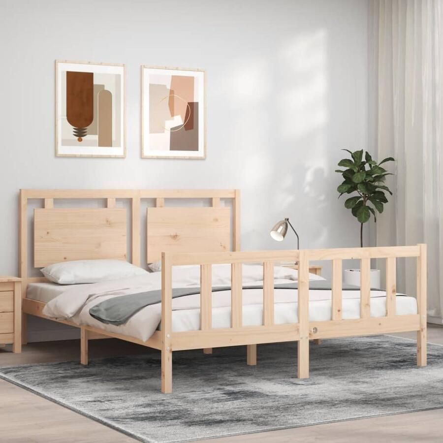 VidaXL Bedframe massief grenenhout 150x200 cm King Size Bed Tweepersoons Bed Grenenhouten Bed Massief Hout Bed Boxspring Frame Lattenbodem Hoofdbord - Foto 2