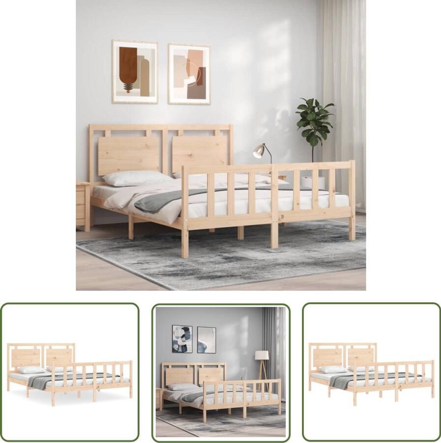 VidaXL Bedframe massief grenenhout 150x200 cm King Size Bed Tweepersoons Bed Grenenhouten Bed Massief Hout Bed Boxspring Frame Lattenbodem Hoofdbord
