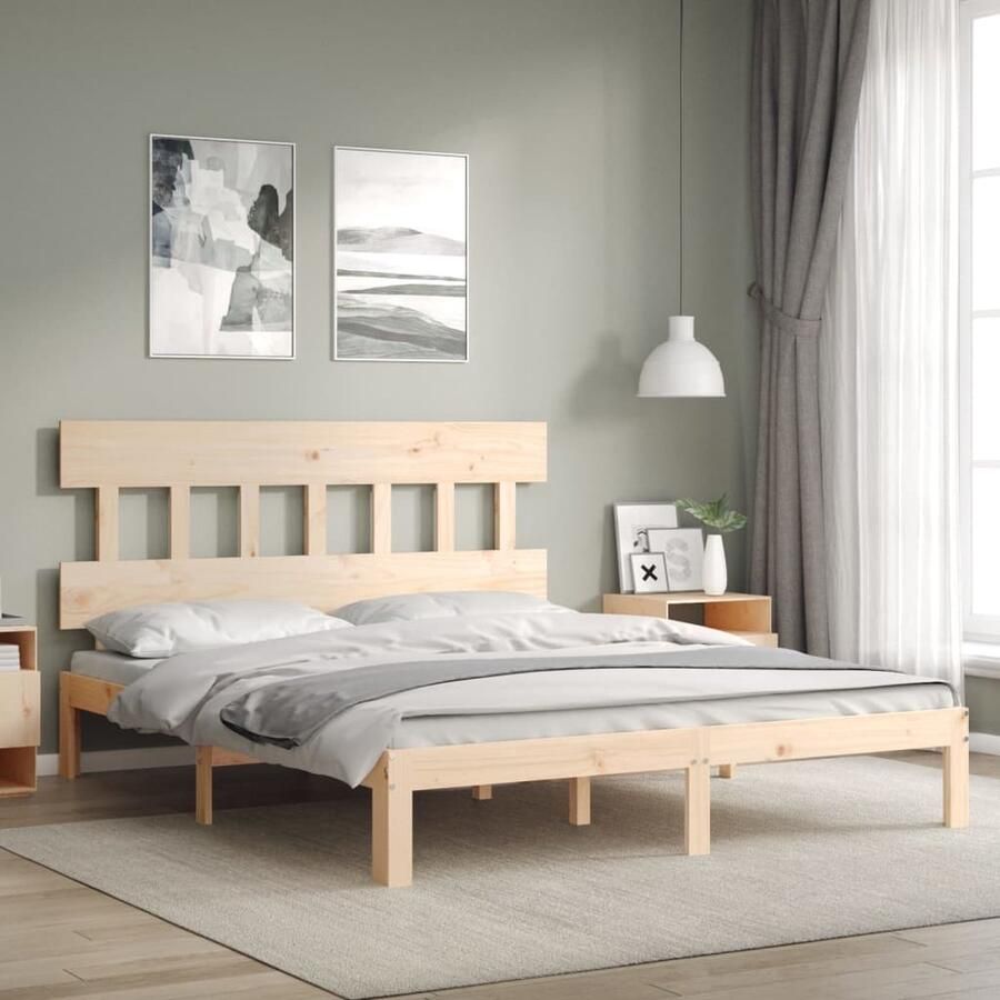 VidaXL Bedframe Massief Grenenhout 150x200 cm Massief Grenenhout Bed Frame Hoofdboard Bed Boxspring Bed Tweepersoons Bed King Size Bed Slaapcomfort Houten Bed Rustic Design - Foto 2