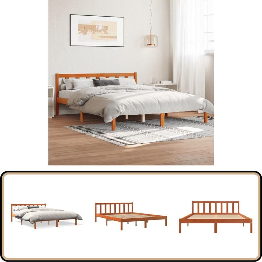 VidaXL Bedframe Massief Grenenhout 150x200 cm Massief Grenenhout Bedframe Wasbruin Bed Tweepersoons Bed Boxspring Bed Slaapkamer Meubels Houten Bed Stapelbare Bedbodems Comfortabel Bed Stabiele Bedframe