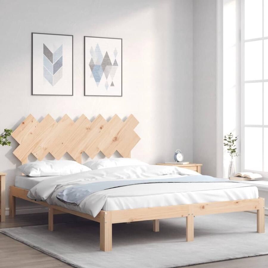 VidaXL Bedframe Massief Grenenhout 150x200 cm Massief Grenenhouten Bed Frame Hoofdboard Lattenbodem Slaapcomfort Duurzaam Rustiek Design Bedroom Furniture - Foto 2