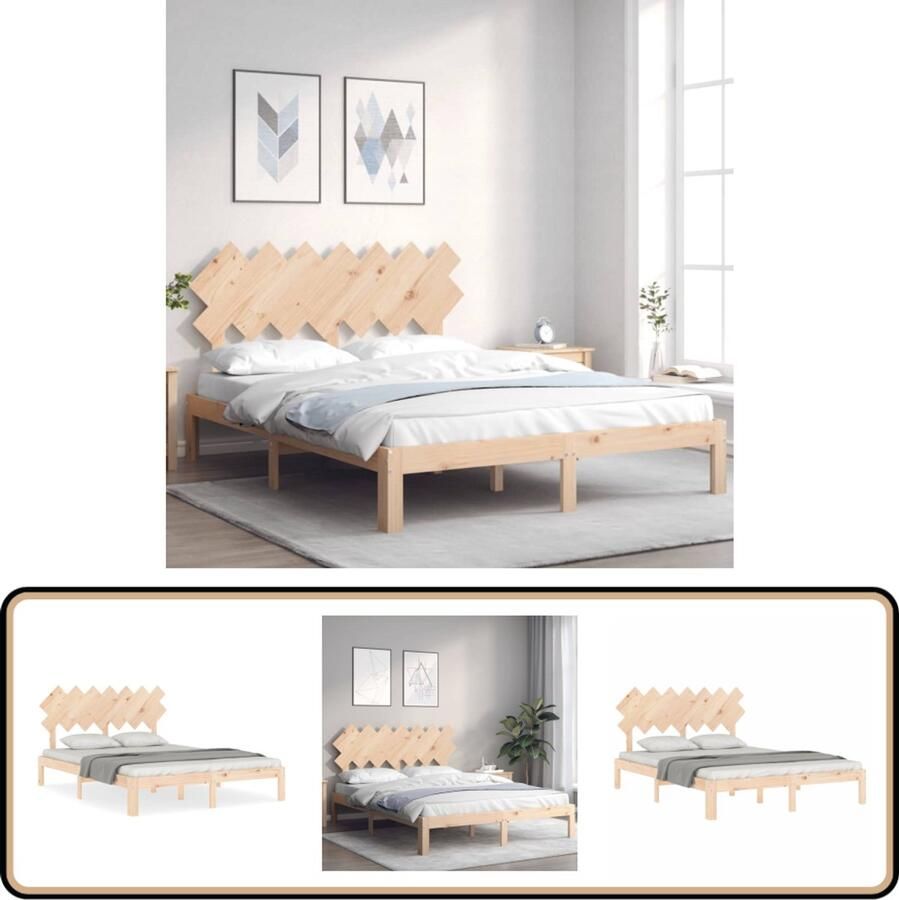 VidaXL Bedframe Massief Grenenhout 150x200 cm Massief Grenenhouten Bed Frame Hoofdboard Lattenbodem Slaapcomfort Duurzaam Rustiek Design Bedroom Furniture