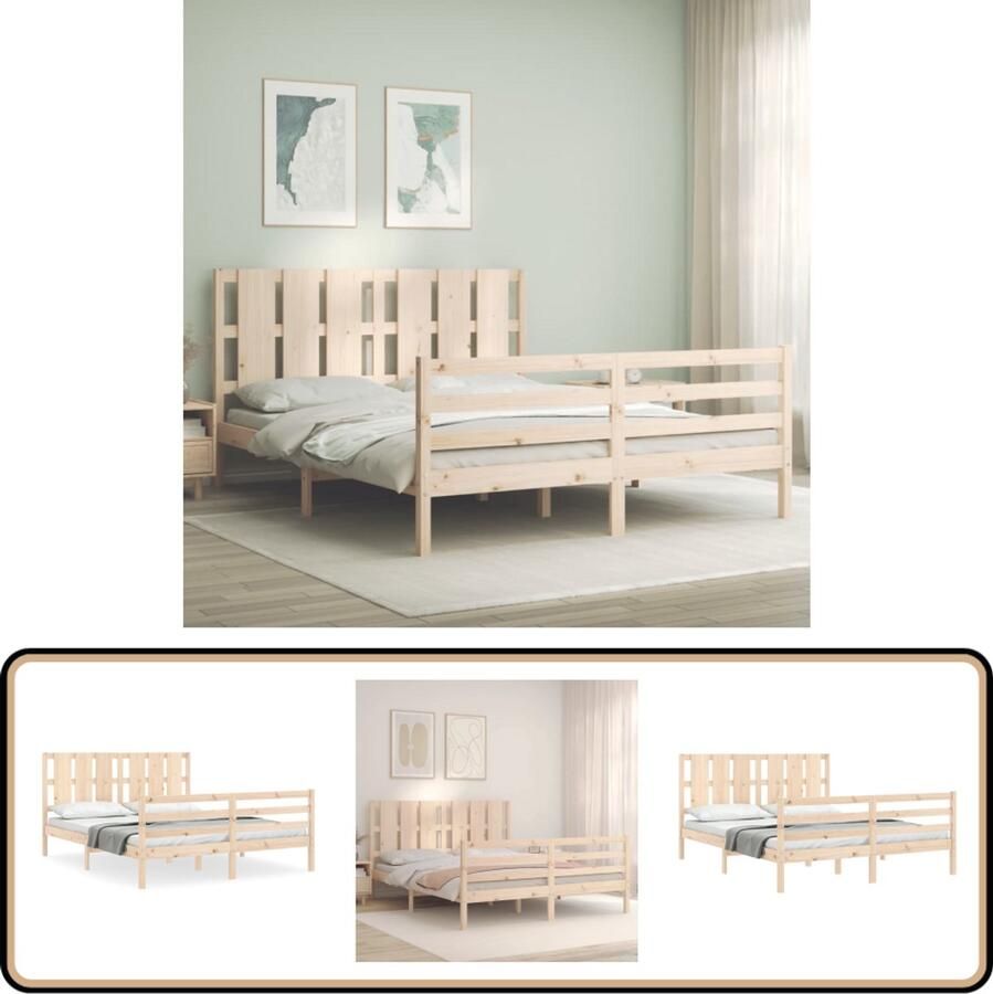 VidaXL Bedframe Massief Grenenhout 150x200 cm Massief Grenenhouten Bed Frame Tweepersoons Bed Houten Bed Hoofd- En Voeteneinde Multipex Lattenbodem