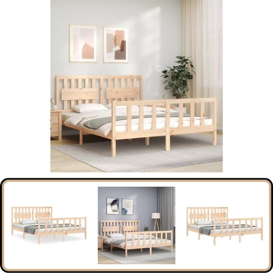 VidaXL Bedframe Massief Grenenhout 150x200 cm Massief Grenenhouten Bed Hoofd- En Voeteneind Boxspring Frame King Size Bed Slaapcomfort Rustic Design Wooden Bed
