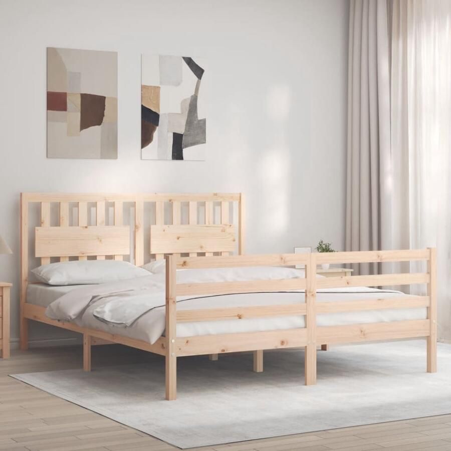 VidaXL Bedframe Massief Grenenhout 150x200 cm Massief Hout Bed Frame Grenenhouten Bed King Size Bed Boxspring Bed Tweepersoons Bed Slaapcomfort Houten Bed Frame Design Bed Modern Bed Landelijk Bed - Foto 2