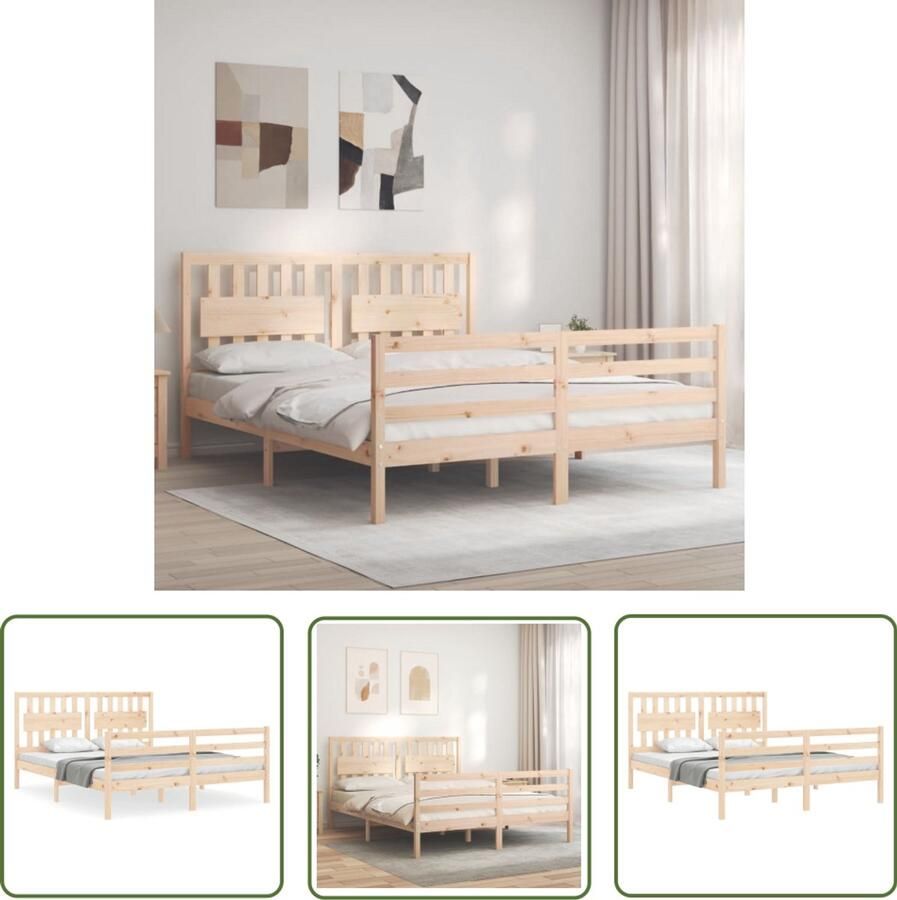 VidaXL Bedframe Massief Grenenhout 150x200 cm Massief Hout Bed Frame Grenenhouten Bed King Size Bed Boxspring Bed Tweepersoons Bed Slaapcomfort Houten Bed Frame Design Bed Modern Bed Landelijk Bed