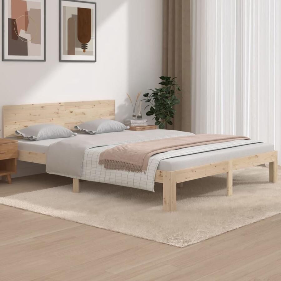 VidaXL Bedframe Massief Grenenhout 150x200 cm Natuurlijk Massief Houten Bedframe Grenenhout Bedframe Tweepersoons Bed Modern Bedframe 150x200 King Size Bedframe - Foto 2