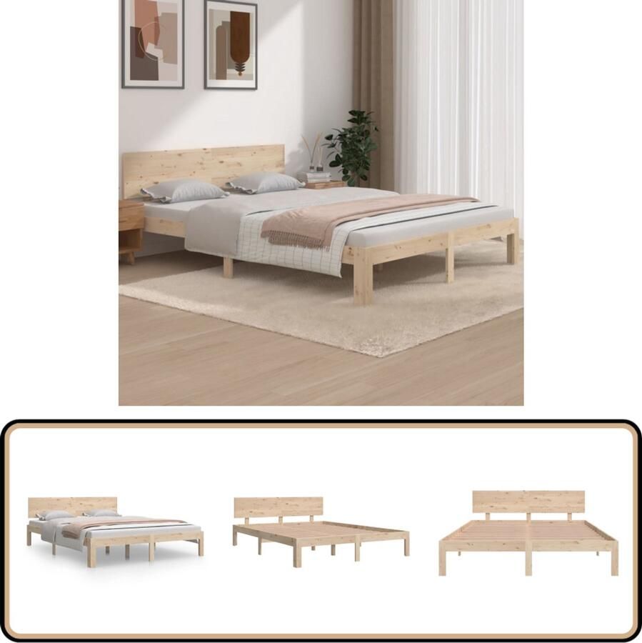 VidaXL Bedframe Massief Grenenhout 150x200 cm Natuurlijk Massief Houten Bedframe Grenenhout Bedframe Tweepersoons Bed Modern Bedframe 150x200 King Size Bedframe