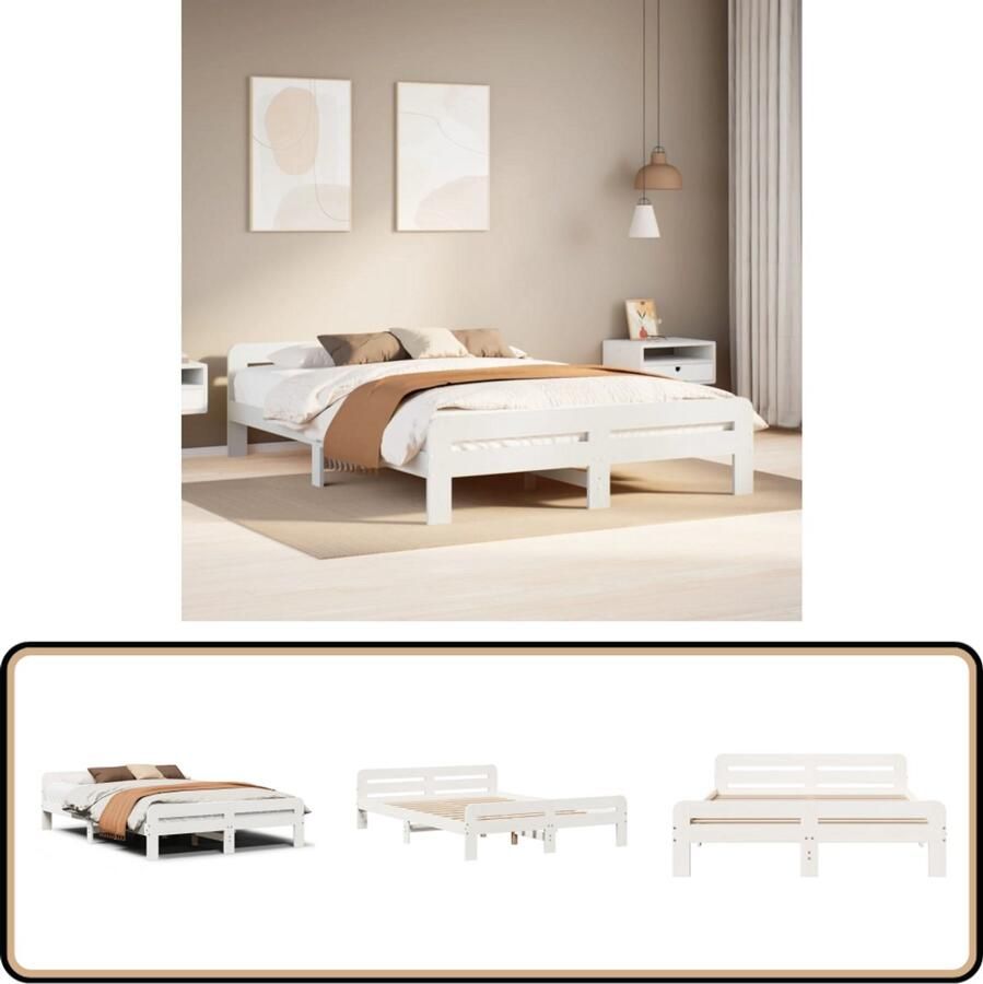 VidaXL Bedframe Massief Grenenhout 150x200 cm Slaapcomfort Houten Bed Tweepersoonsbed Bedframe Boxspring Bed
