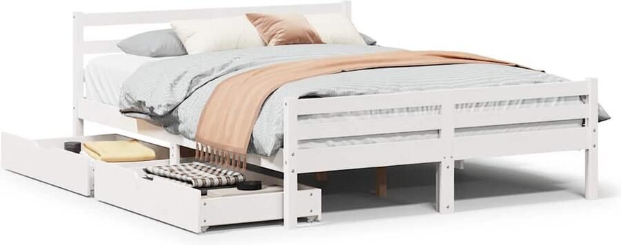 VidaXL Bedframe Massief Grenenhout 150x200 cm Wit