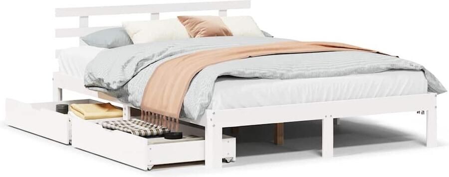 VidaXL Bedframe Massief Grenenhout 150x200 cm Wit
