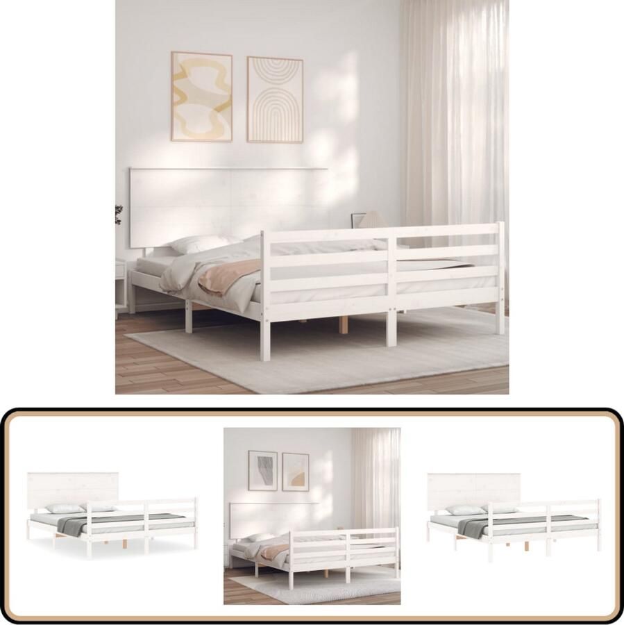 VidaXL Bedframe Massief Grenenhout 150x200 cm Wit Massief Houten Bed Frame Tweepersoons Bed Witte Bedbank Hoofdboard Bed Frame Design Slaapkamer Meubels
