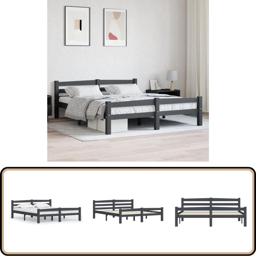 VidaXL Bedframe Massief Grenenhout 160x200 cm Houten Bed Frame Tweepersoons Bed Donkere Grijze Bed Grenenhout Bed Modern Bed