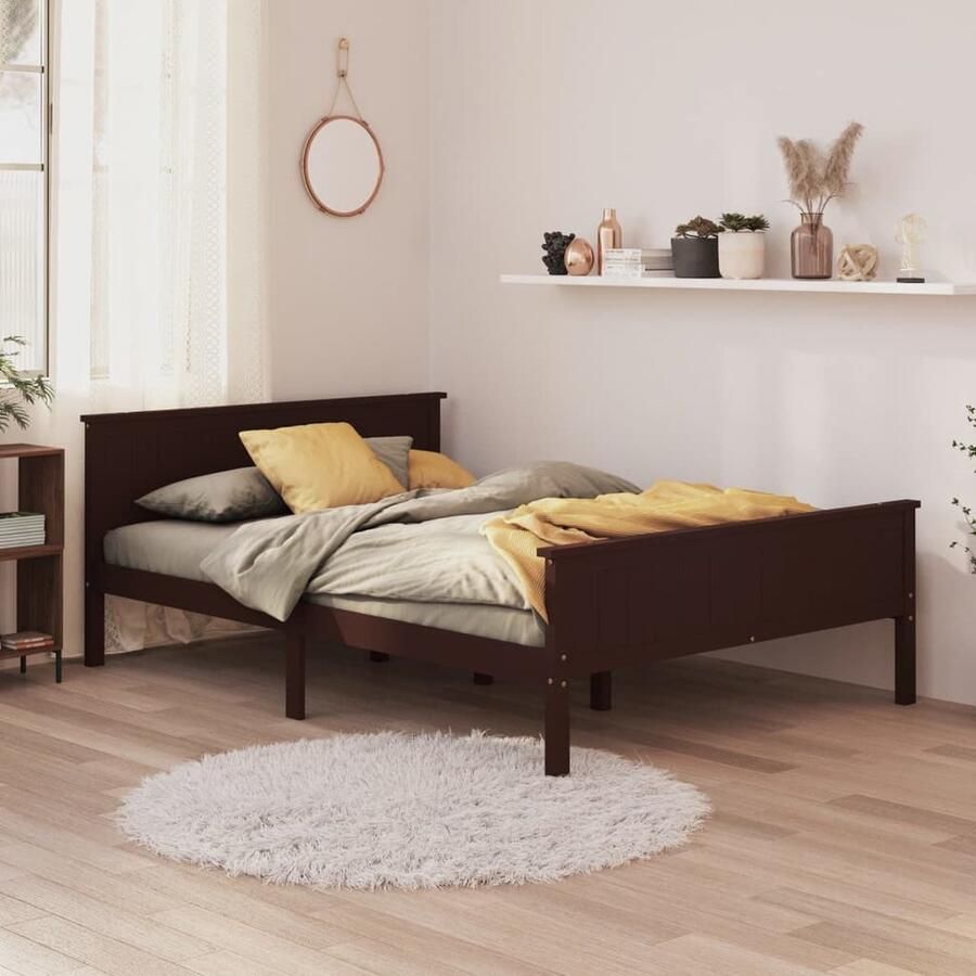 VidaXL Bedframe Massief Grenenhout 160x200 cm Houten Bed Frame Tweepersoons Bed Donkere Houten Meubels Massief Grenenhout Bed Frame Kopen Bed Frame Online Boxspring Bed Bedstede Slaapkamermeubelen Luxe Bed Frame - Foto 2