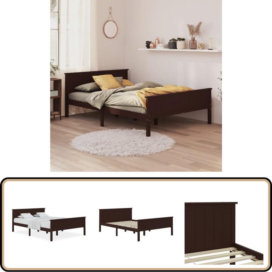 VidaXL Bedframe Massief Grenenhout 160x200 cm Houten Bed Frame Tweepersoons Bed Donkere Houten Meubels Massief Grenenhout Bed Frame Kopen Bed Frame Online Boxspring Bed Bedstede Slaapkamermeubelen Luxe Bed Frame