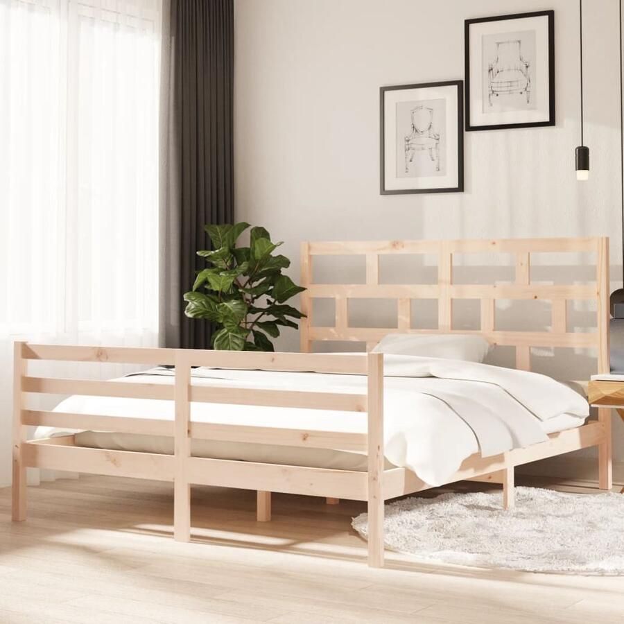 VidaXL Bedframe Massief Grenenhout 160x200 cm Houten Bed Frame Tweepersoons Bed Frame 160x200 Massief Grenenhout Rustic Design Modern Bed Frame - Foto 2