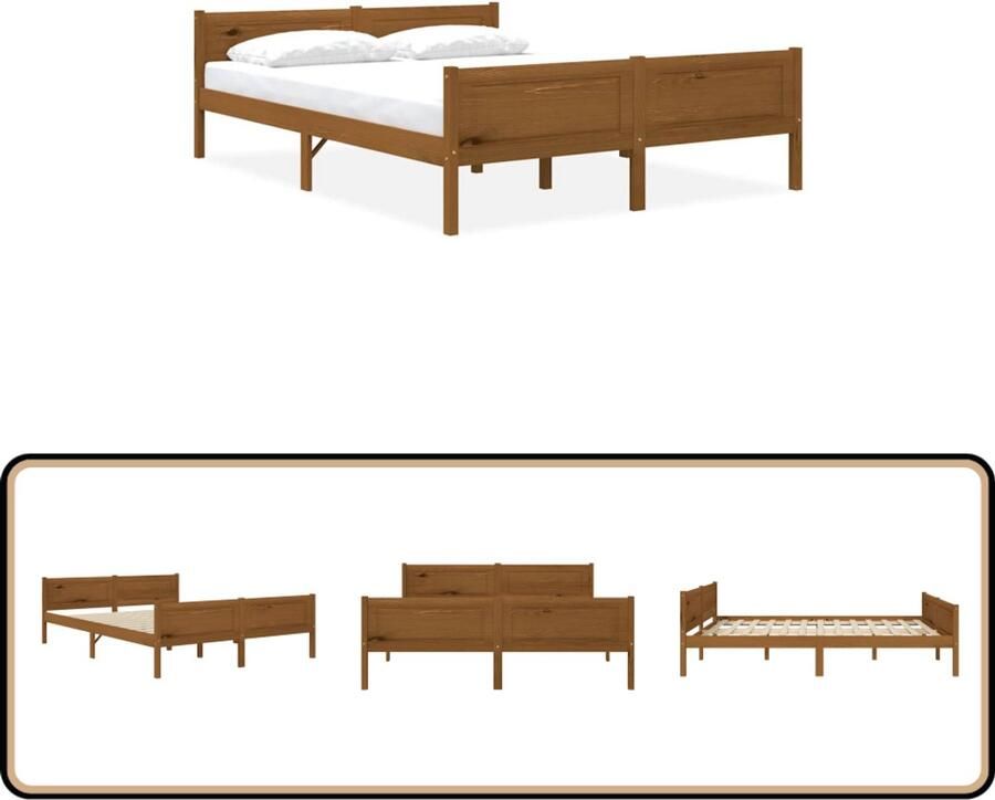 VidaXL Bedframe Massief Grenenhout 160x200 cm Houten Bed Frame Tweepersoons Bed Massief Grenenhout Honingbruin Bed Modern Bed