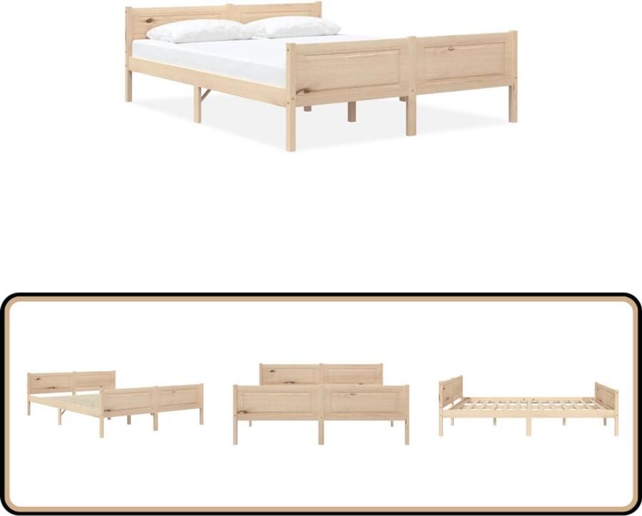 VidaXL Bedframe Massief Grenenhout 160x200 cm Houten Bed Frame Tweepersoons Bed Massief Grenenhout Bruine Bedbank Modern Bed