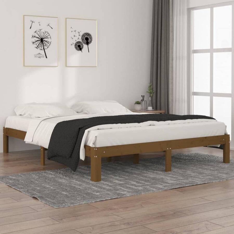 VidaXL Bedframe Massief Grenenhout 160x200 cm Houten Bedframe 160x200 Honigbruin Bedframe Grenenhout Bedframe Modern Bedframe King Size Bedframe