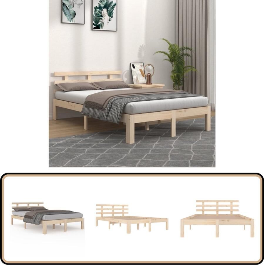 VidaXL Bedframe Massief Grenenhout 160x200 cm Houten Bedframe Massief Grenenhout Bedframe 160x200 Tweepersoons Bed Stapelbare Boxspring Hoofdbord