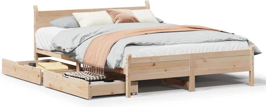 VidaXL Bedframe Grenenhout 140x200 cm Met lades