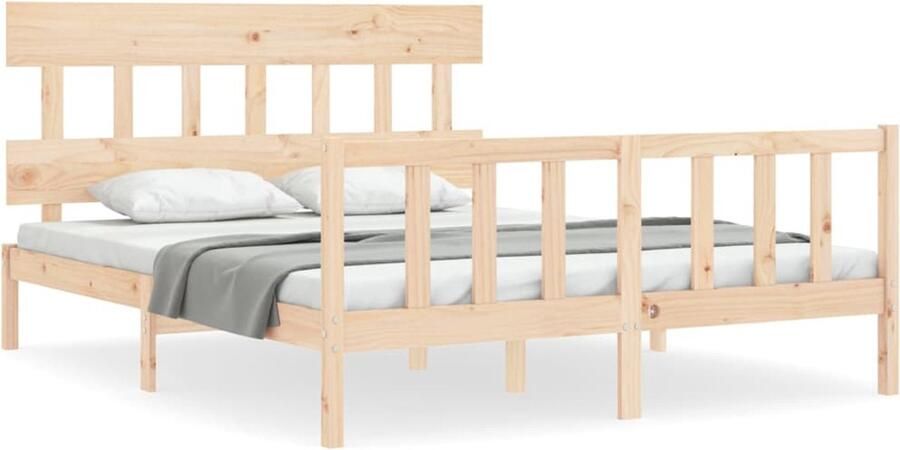 VidaXL Bedframe Massief Grenenhout 160x200 cm Massief Hout Bed Frame Grenenhout Bed Tweepersoons Bed Boxspring Bed Met Hoofdbord Bed Met Voeteneind - Foto 2