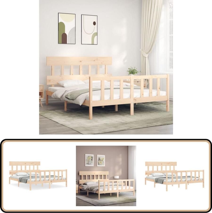 VidaXL Bedframe Massief Grenenhout 160x200 cm Massief Hout Bed Frame Grenenhout Bed Tweepersoons Bed Boxspring Bed Met Hoofdbord Bed Met Voeteneind