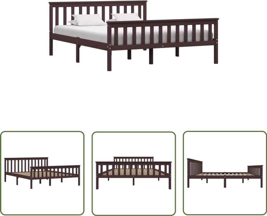 VidaXL Bedframe Massief Grenenhout 160x200 cm Massief Hout Bed Grenenhouten Bed Tweepersoons Bed Donkere Bruine Bed Frame Boxspring Bed