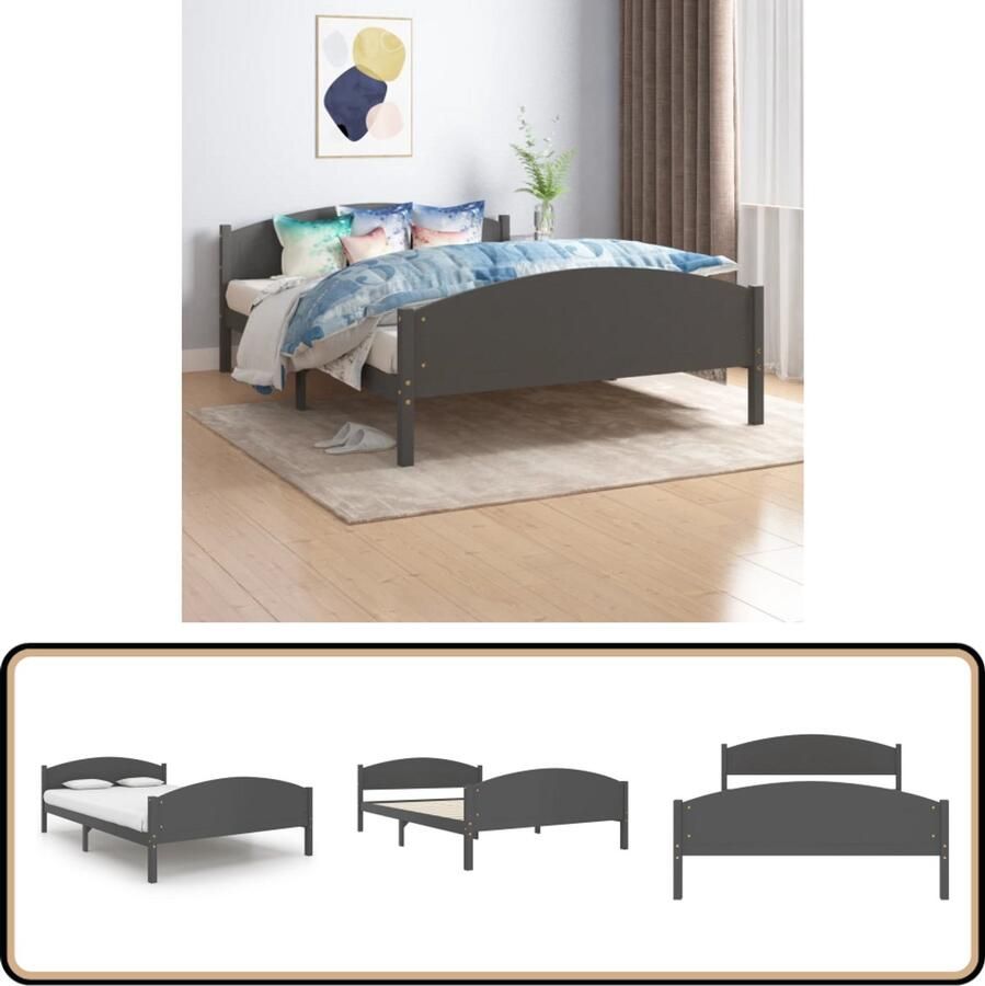 VidaXL Bedframe Massief Grenenhout 160x200 cm Massief Houten Bed Grenen Hout Bed Tweepersoons Bed Donkere Grijze Bed Slaapcomfort