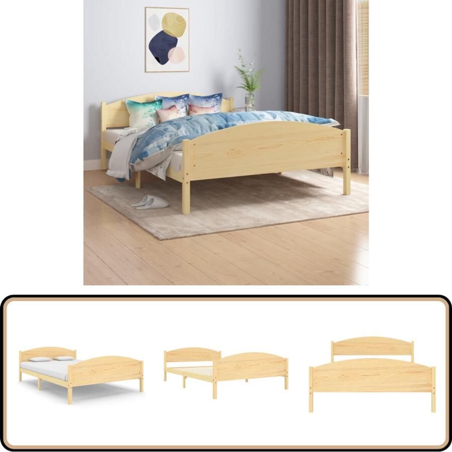 VidaXL Bedframe massief grenenhout 160x200 cm Massief Houten Bed Grenenhouten Bed Tweepersoons Bed Bruine Bed Bedframe