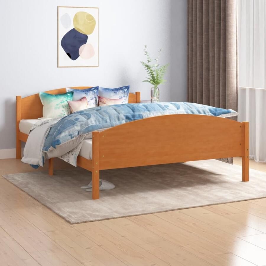 VidaXL Bedframe Massief Grenenhout 160x200 cm Massief Houten Bedframe Grenenhout Bedframe Honingbruin Bedframe Tweepersoons Bedframe 160x200 Bed Kopen - Foto 2