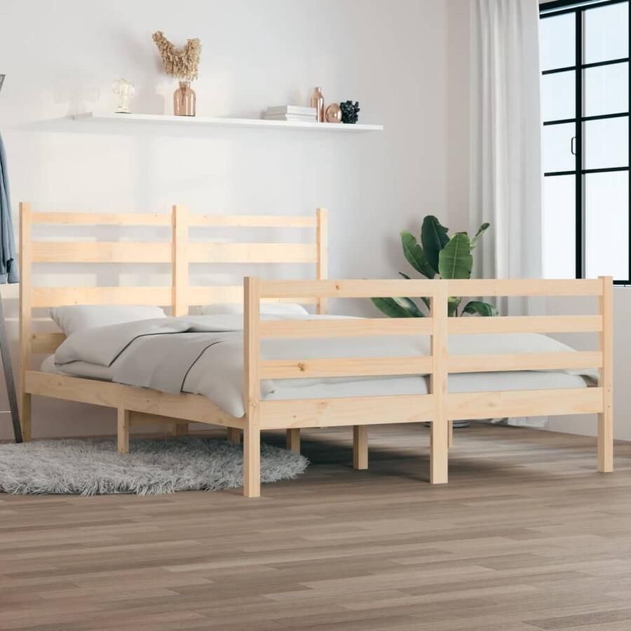 VidaXL Bedframe Massief Grenenhout 160x200 cm Natuurlijk Houten Bed Frame Massief Grenenhout Classic Bed Frame King Size Bed Tweepersoonsbed Bed Frame Bruin - Foto 2
