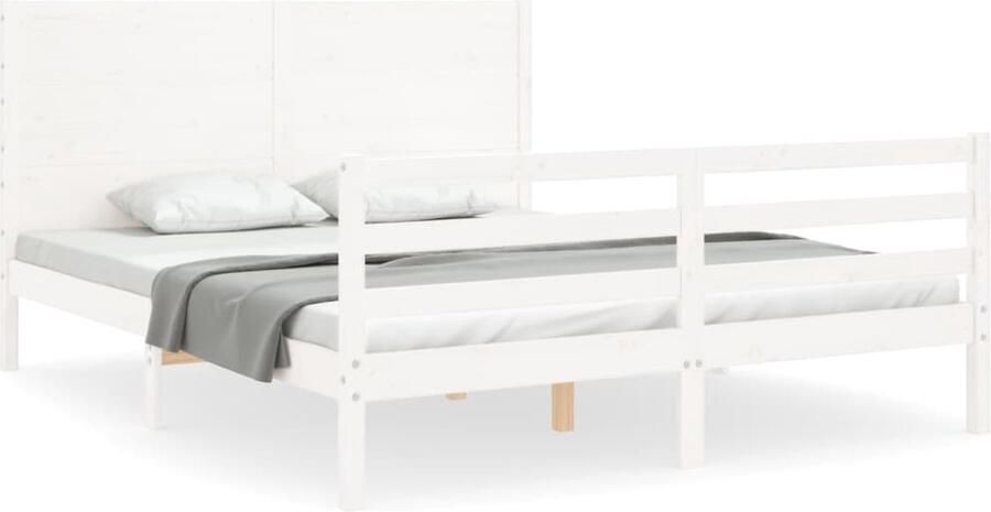 VidaXL Bedframe Massief Grenenhout 160x200 cm Wit Massief Hout Bed Frame Wit Bed Frame Grenenhout Bed Tweepersoons Bed Boxspring Bed Met Hoofdeind - Foto 2