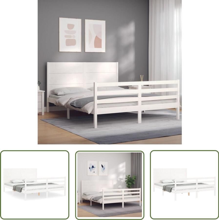 VidaXL Bedframe Massief Grenenhout 160x200 cm Wit Massief Hout Bed Frame Wit Bed Frame Grenenhout Bed Tweepersoons Bed Boxspring Bed Met Hoofdeind