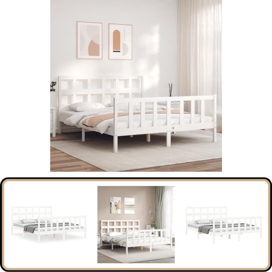 VidaXL Bedframe Massief Grenenhout 160x200 cm Wit Massief Hout Bed Frame Wit Bed Frame Tweepersoons Bed Frame Grenenhout Bed Frame Functionele Headboard
