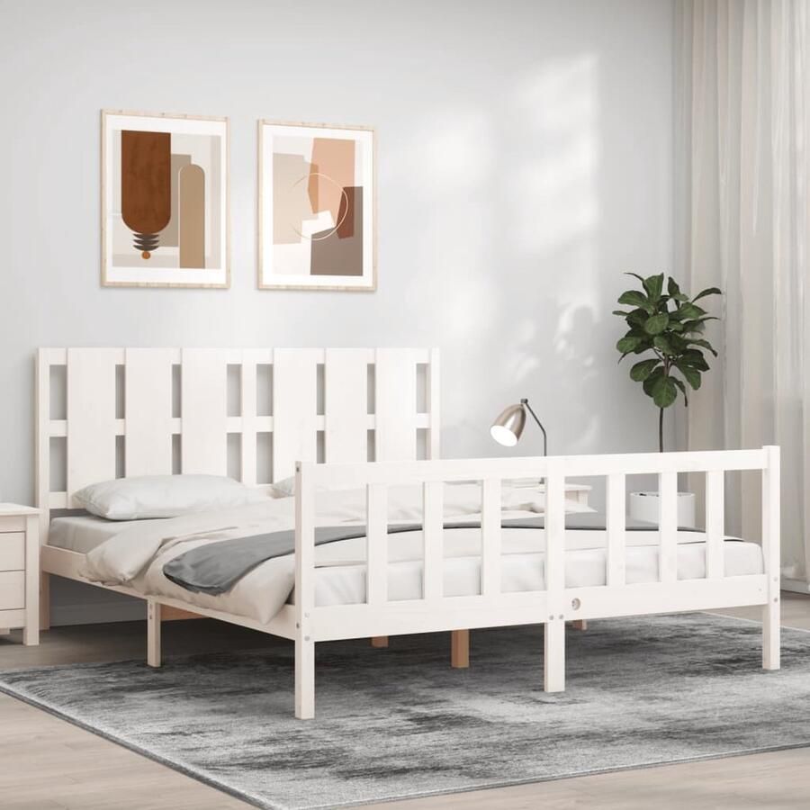 VidaXL Bedframe Massief Grenenhout 160x200 cm Wit Massief Hout Bed Grenenhout Bed Tweepersoons Bed Witte Bed Frame Slaapcomfort Design Bed Modern Bed Budget Bed - Foto 2