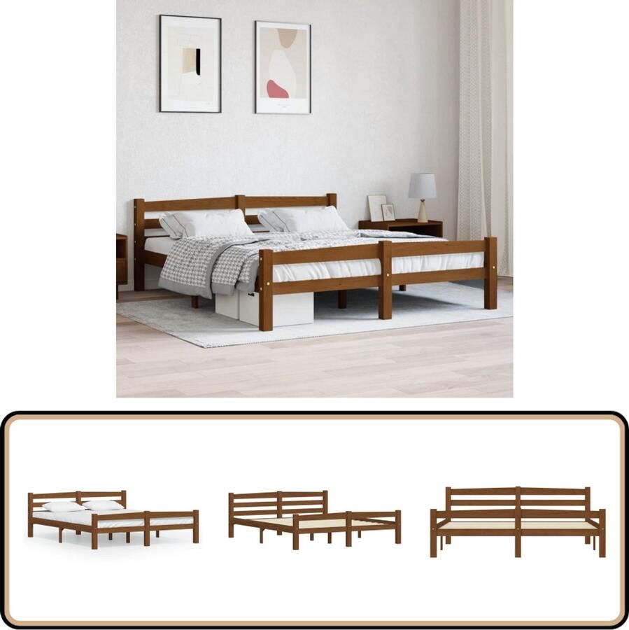 VidaXL Bedframe Massief Grenenhout 160x200cm Houten Bed Frame Tweepersoons Bed Grenenhout Bed Honingbruin Bed Modern Bed