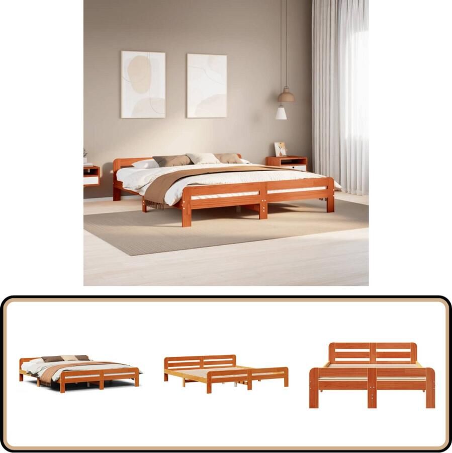 VidaXL Bedframe Massief Grenenhout 180x200 cm Bed Frame Houten Bed Met Lattenbodem Tweepersoonsbed Kingsize Bed