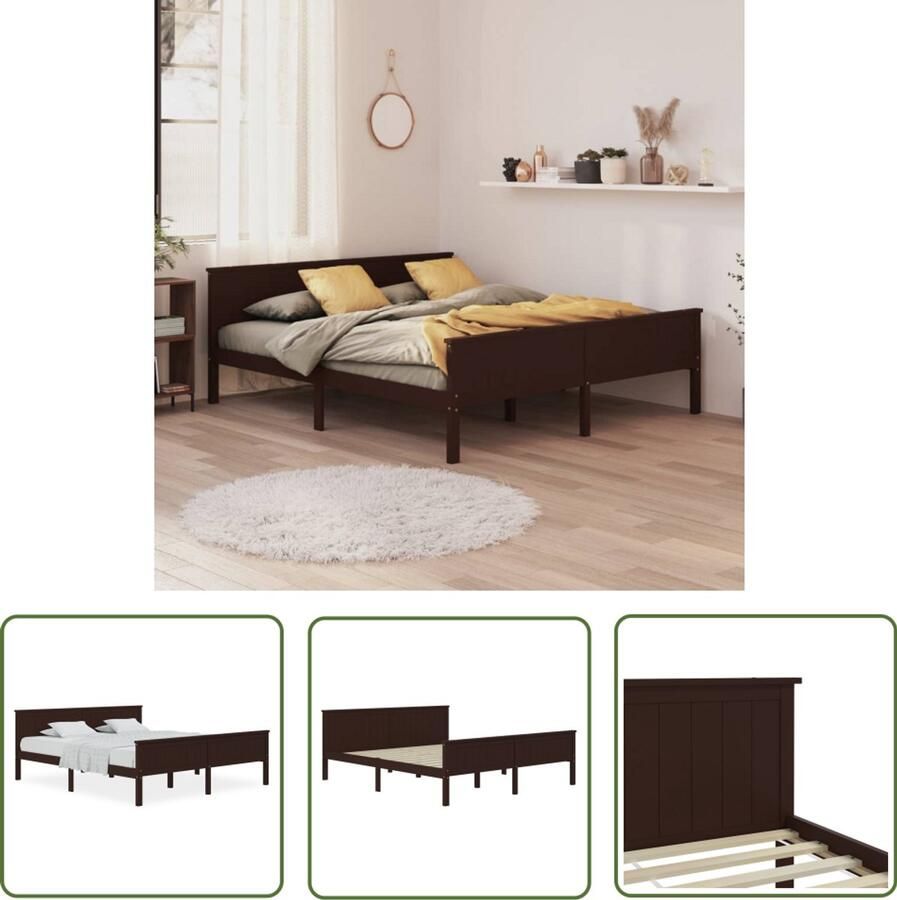 VidaXL Bedframe Massief Grenenhout 180x200 cm Bed Frame Houten Bedframe Grenenhouten Bedframe Donkere Bruine Bedframe Tweepersoons Bed Slaapcomfort Stevig Bedframe Moderne Bedframe Klassieke Bedframe Budgetvriendelijk Bedframe